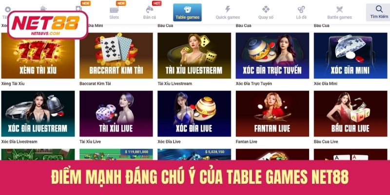 Điểm mạnh đáng chú ý của Table Games Net88