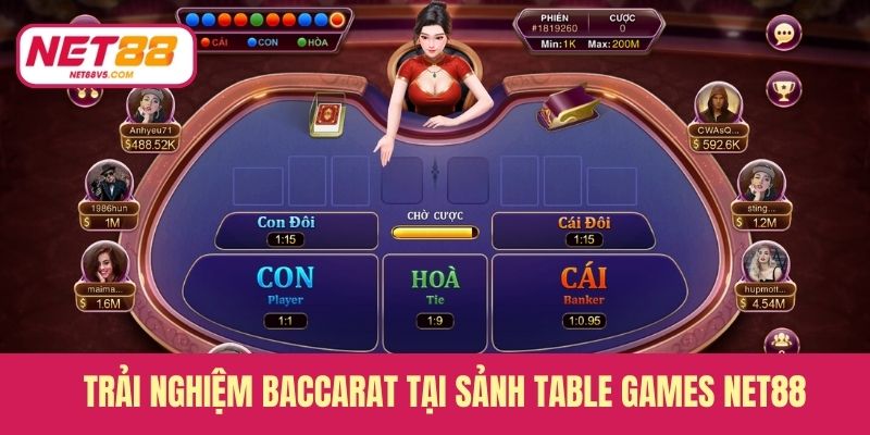 Trải nghiệm Baccarat tại sảnh Table Games Net88 